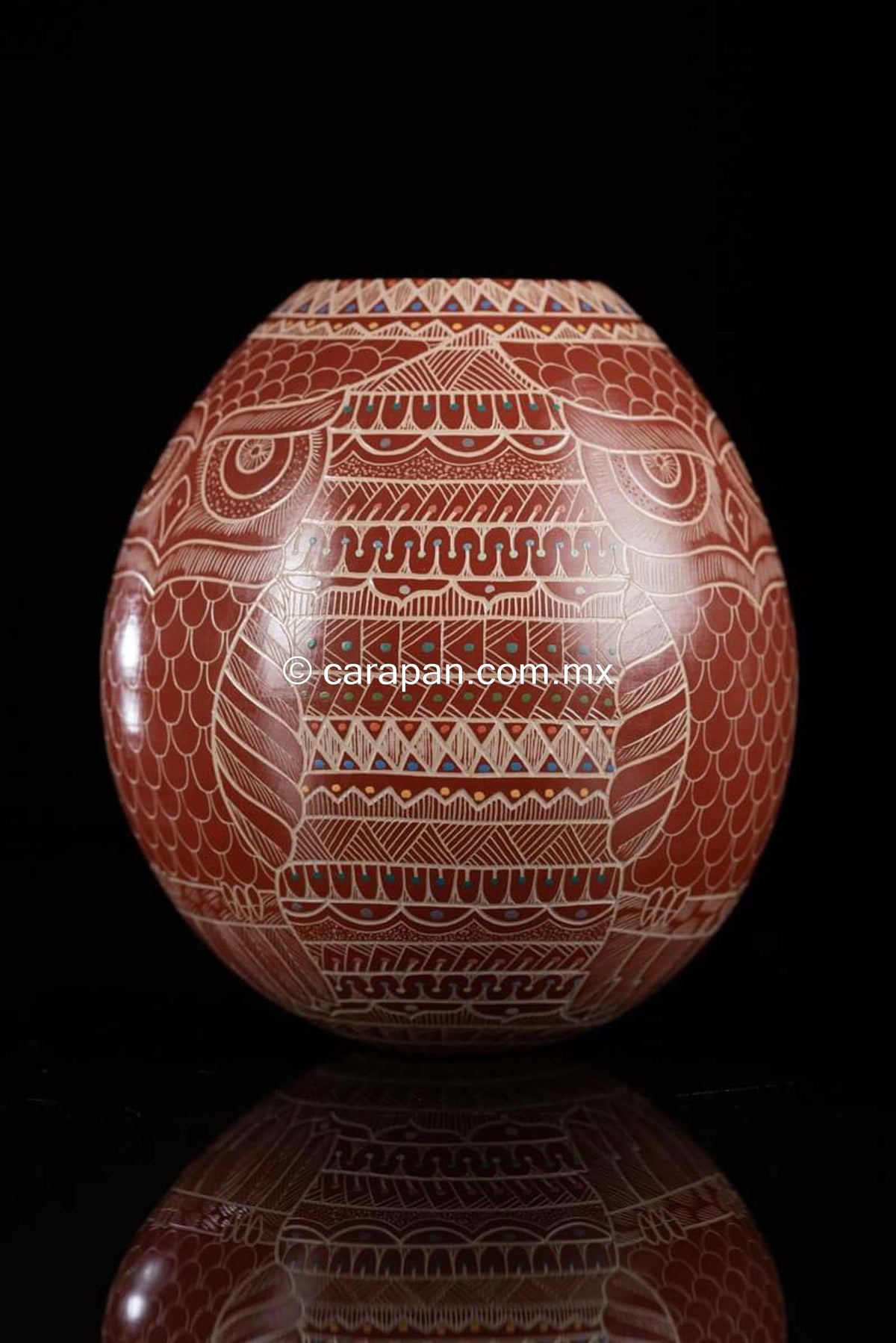 Mata Ortiz Ceramic Pot with Owls Sgraffito Technique