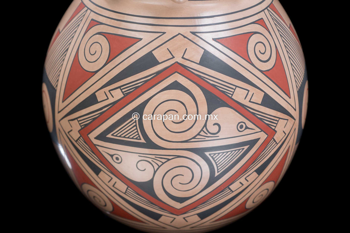 Mata Ortiz pot with human faces from Chihuahua Mexico