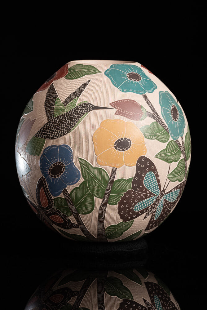 Mata-ortiz-pot-with-flowers-and-birds