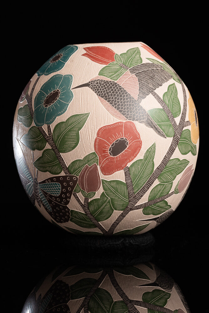 Mata-ortiz-pot-with-flowers-and-birds