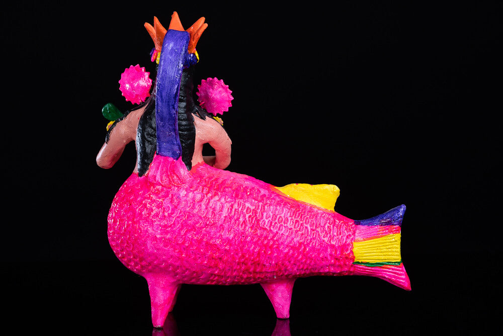 Mermaid Tlanchana Clay Figure by Metepec Pottery Master Alfonso Soteno