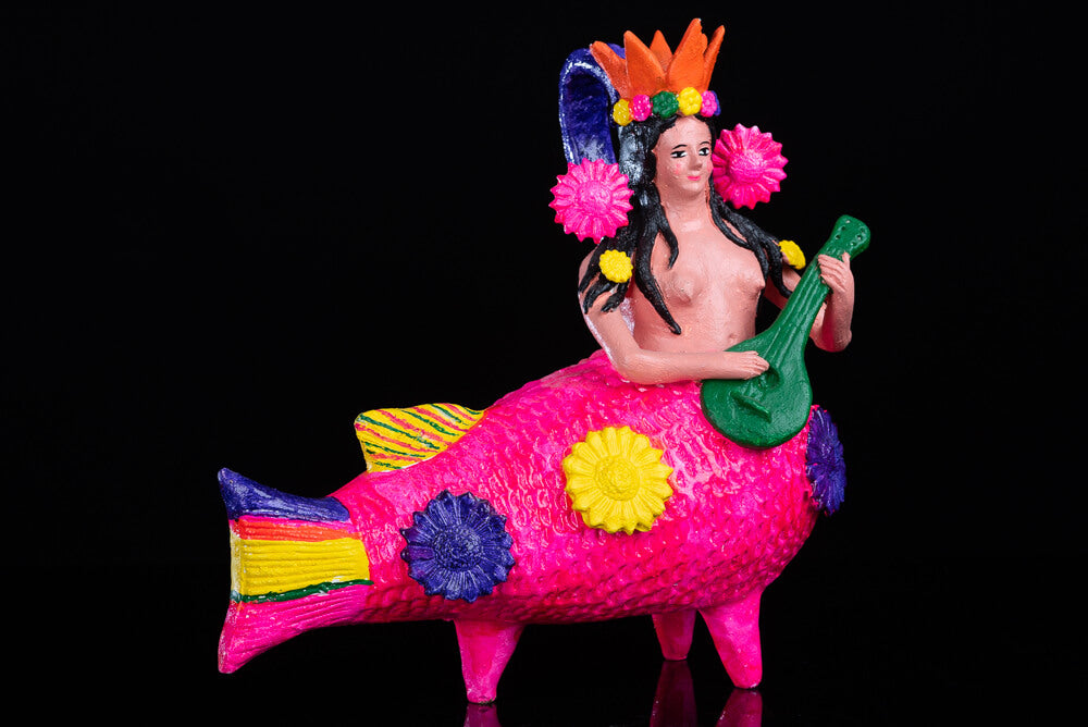 Mermaid Tlanchana Clay Figure by Metepec Pottery Master Alfonso Soteno