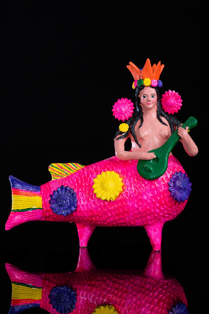 Mermaid Tlanchana Clay Figure by Metepec Pottery Master Alfonso Soteno