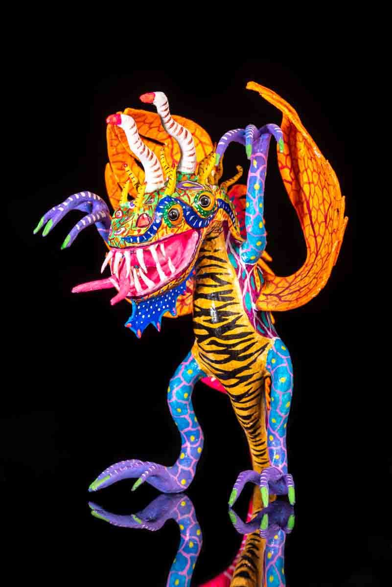 Paper Mache Alebrije with Four Eyes Medium Size 8.6 Inch Tall