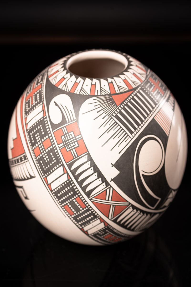 Mata Ortiz Ceramic White Sphere Pot Mexican Pottery Art