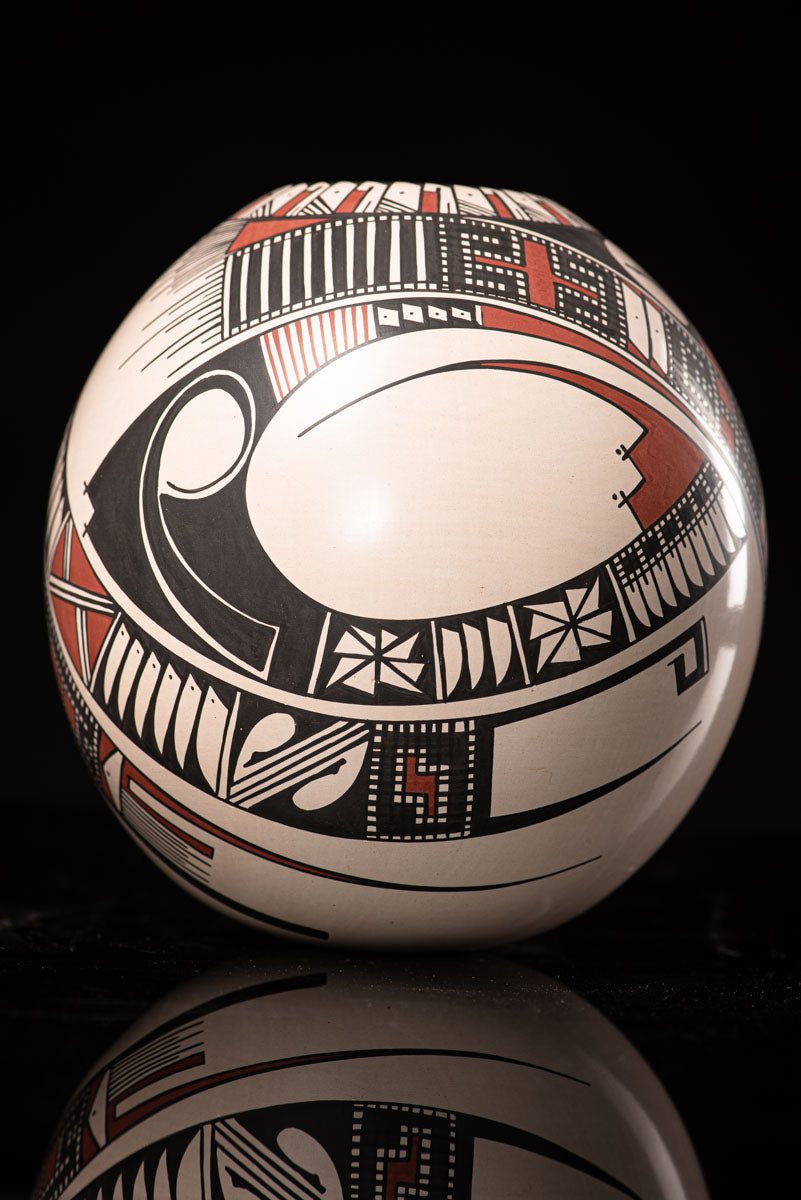 Mata Ortiz Ceramic White Sphere Pot Mexican Pottery Art