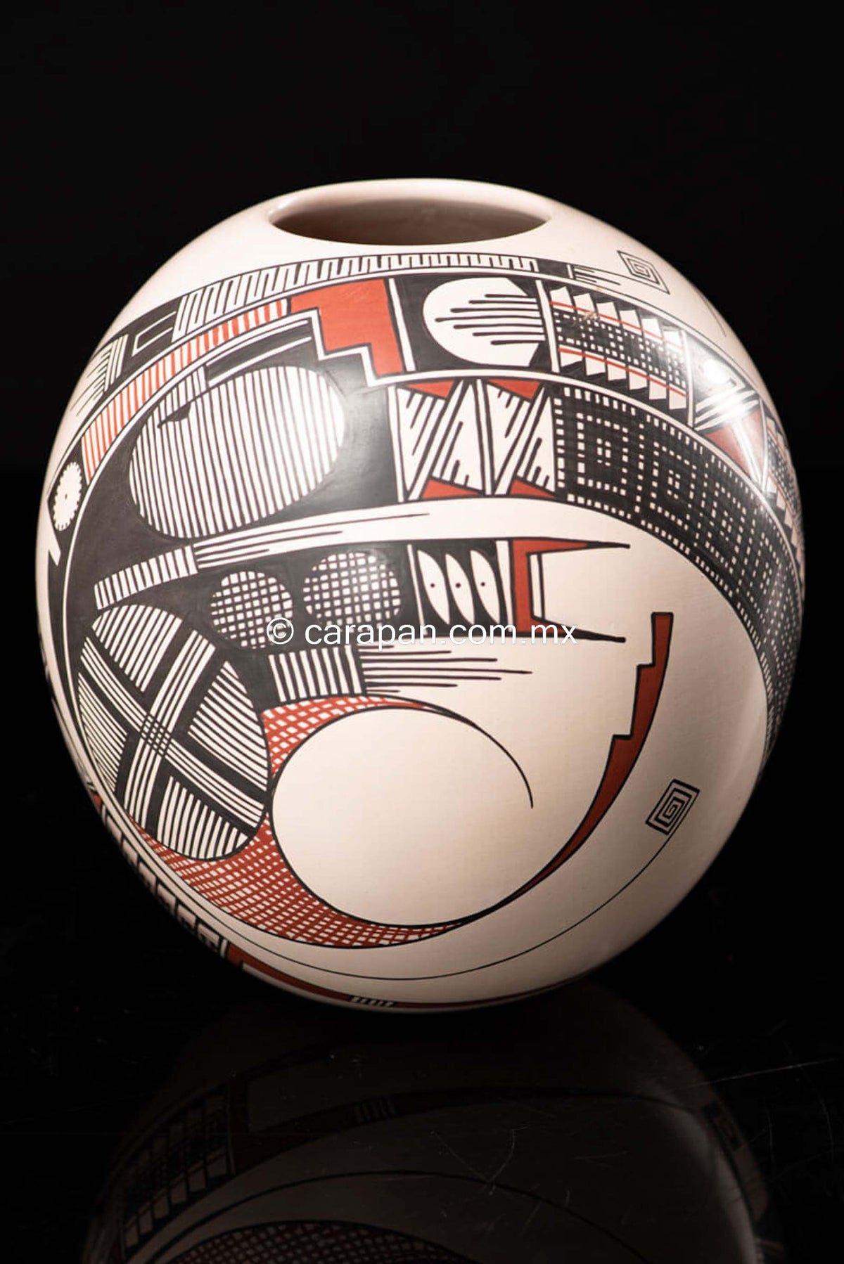 Mata Ortiz Ceramic White Sphere Pot Mexican Folk Art