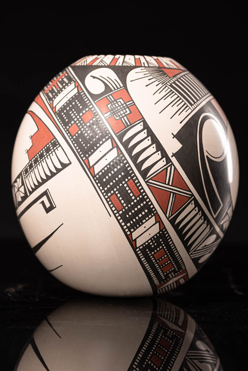 Mata Ortiz Ceramic White Sphere Pot Mexican Pottery Art