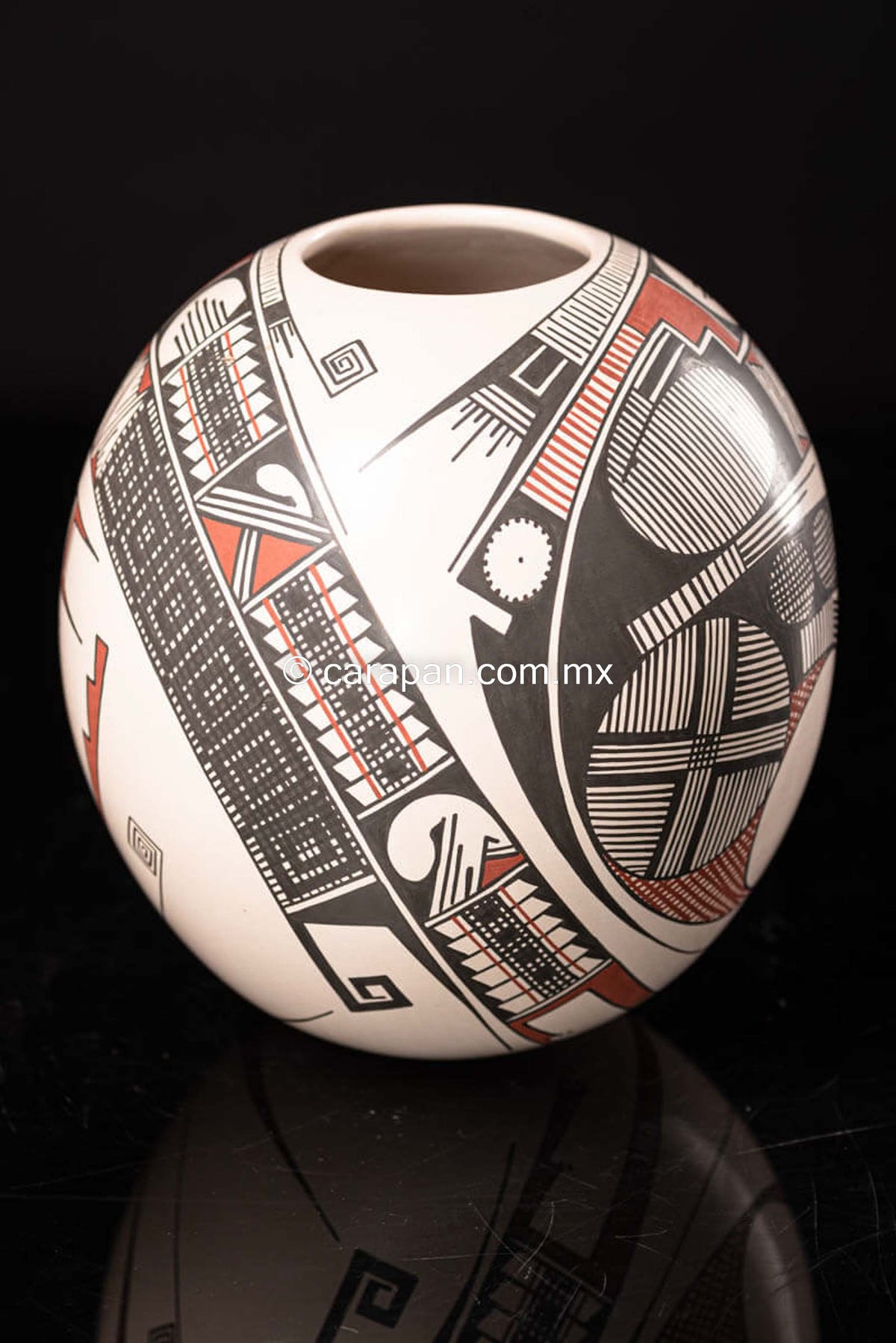 Mata Ortiz Ceramic White Sphere Pot Mexican Folk Art