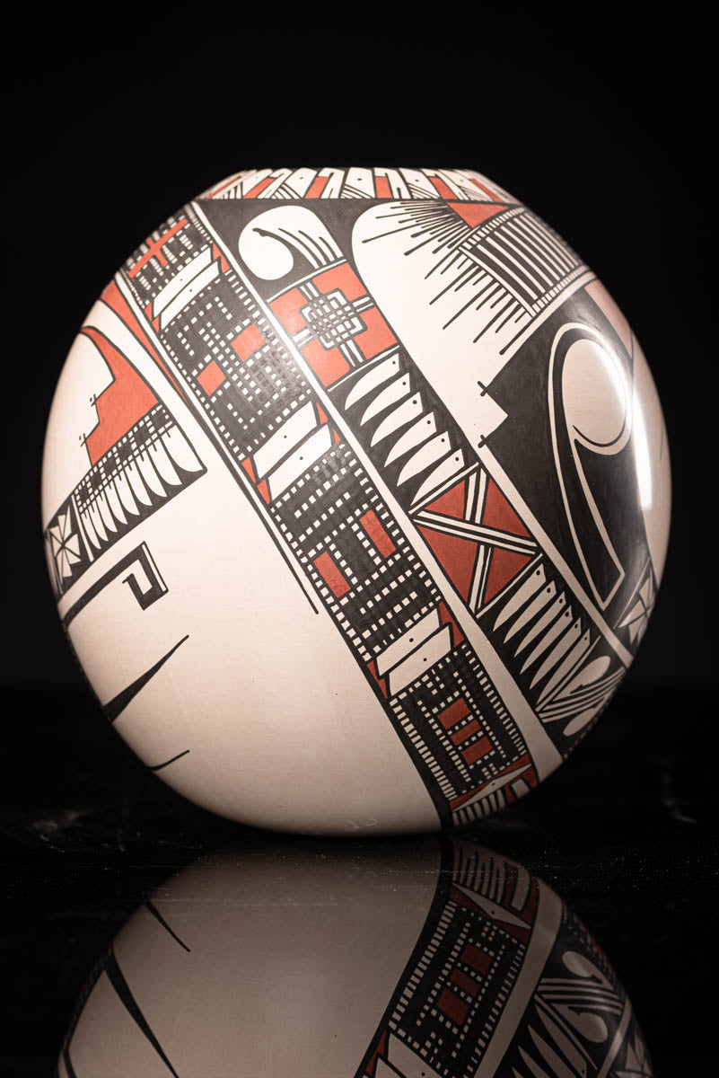 Mata Ortiz Ceramic White Sphere Pot Mexican Pottery Art