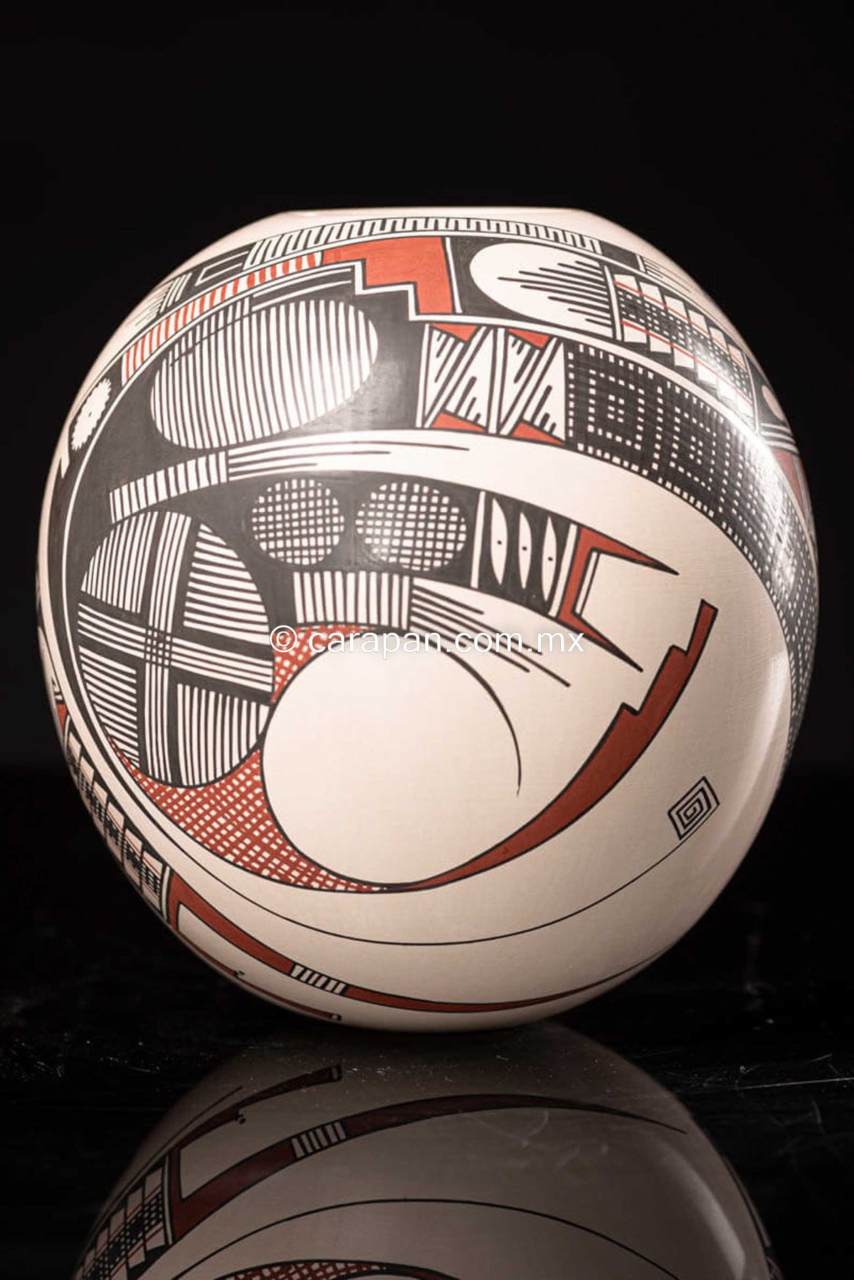 Mata Ortiz Ceramic White Sphere Pot Mexican Folk Art