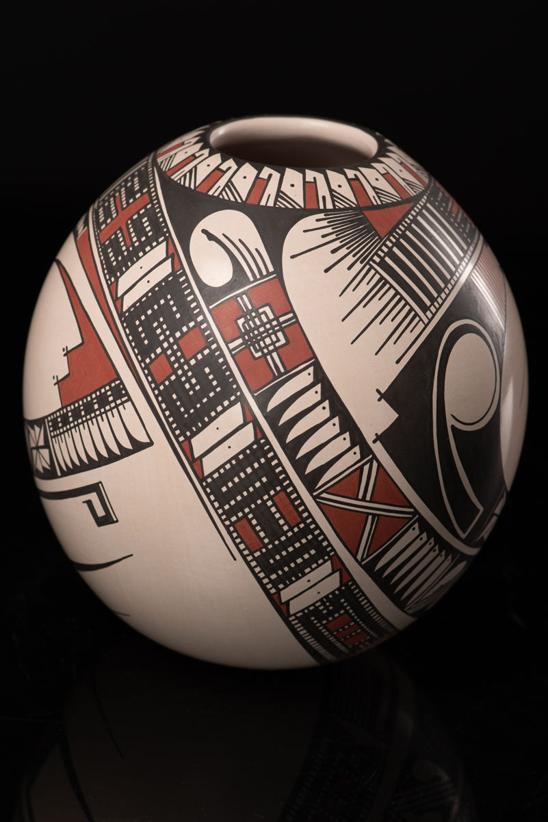 Mata Ortiz Ceramic White Sphere Pot Mexican Pottery Art