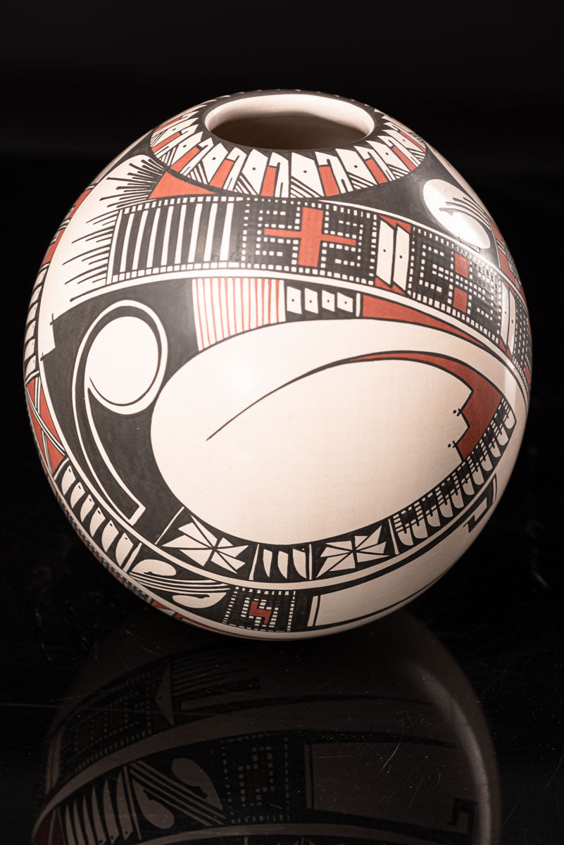 Mata Ortiz Ceramic White Sphere Pot Mexican Pottery Art