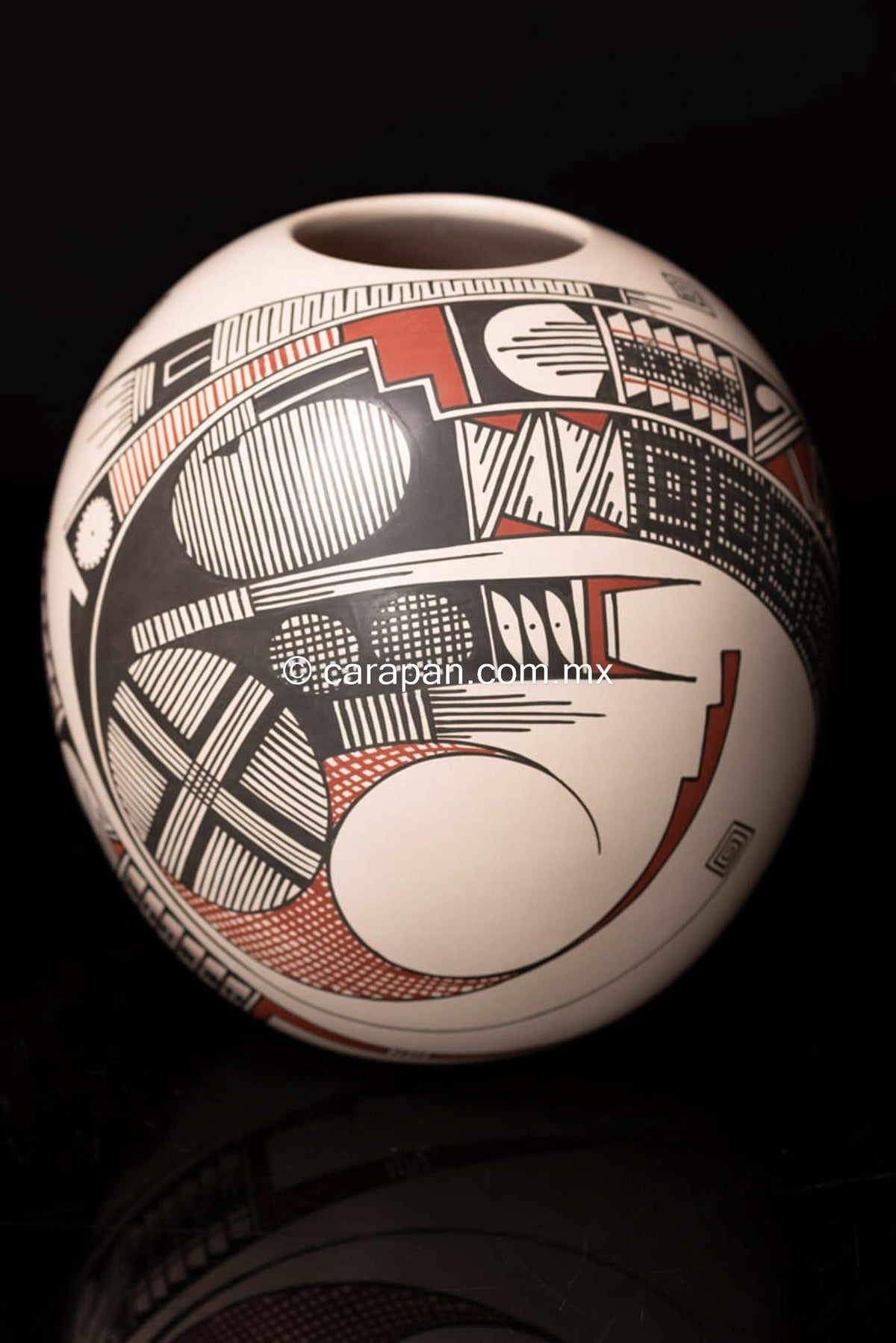 Mata Ortiz Ceramic White Sphere Pot Mexican Folk Art