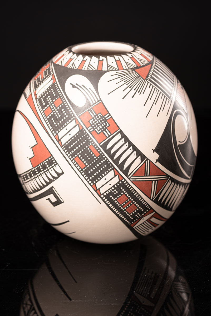 Mata Ortiz Ceramic White Sphere Pot Mexican Pottery Art