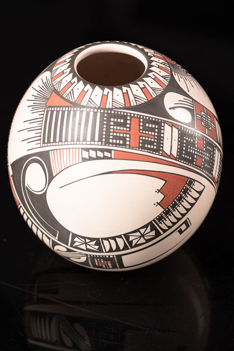 Mata Ortiz Ceramic White Sphere Pot Mexican Pottery Art