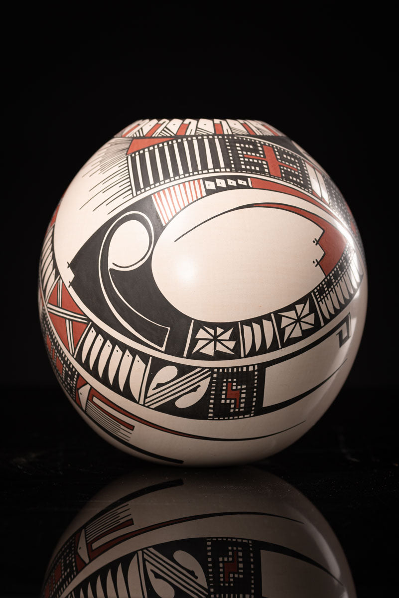 Mata Ortiz Ceramic White Sphere Pot Mexican Pottery Art