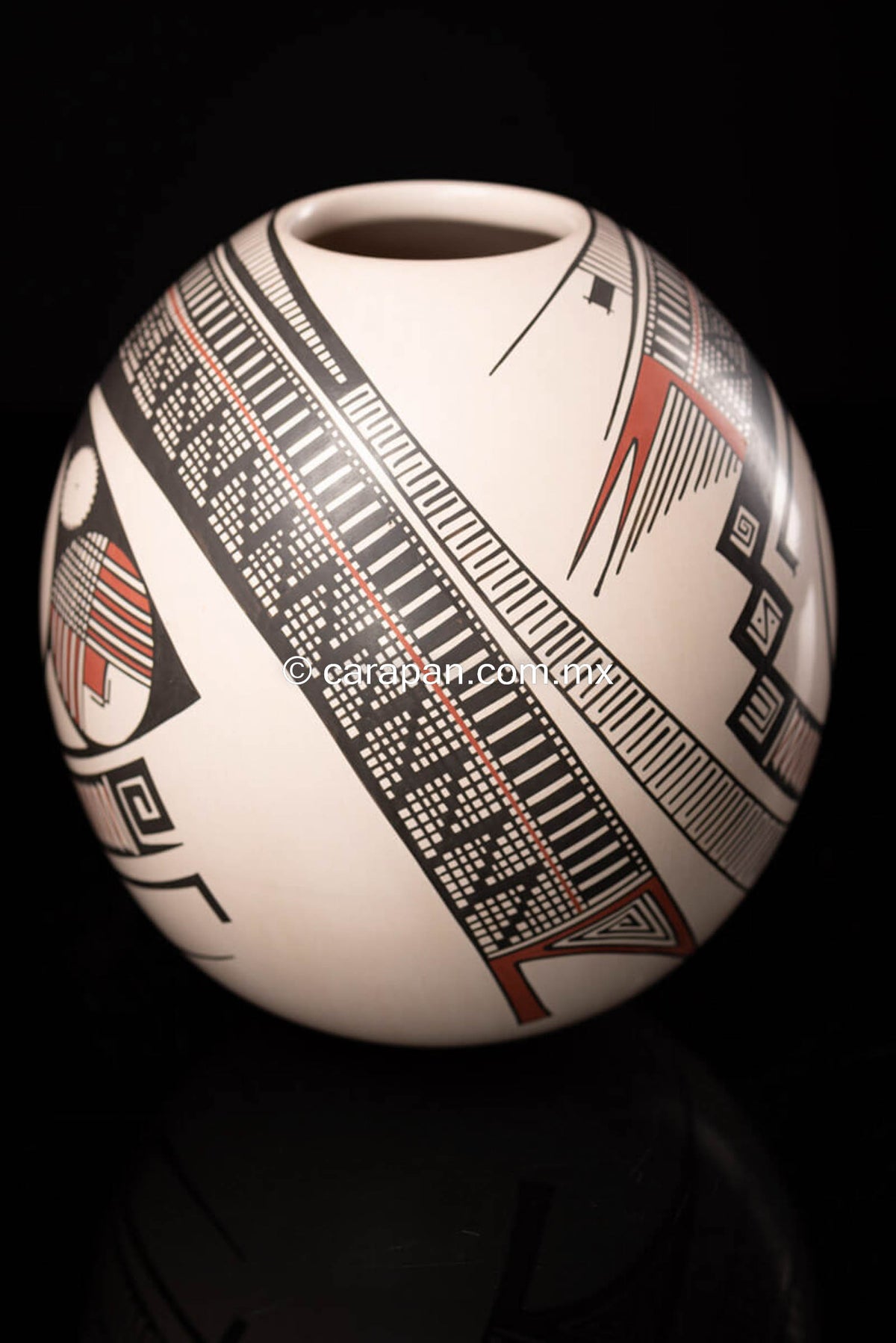 Mata Ortiz Ceramic White Sphere Pot Mexican Folk Art