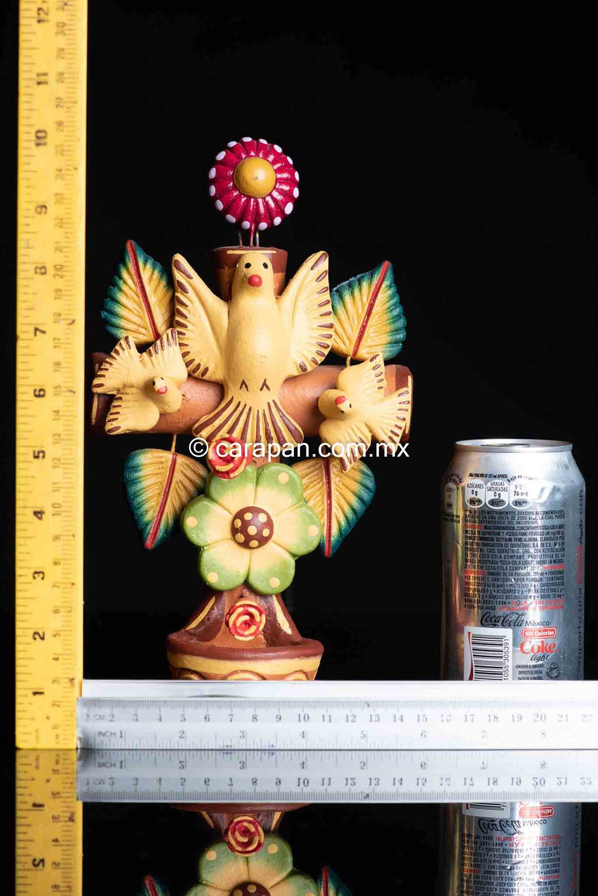 Mexican Clay Cross with doves & Holly Spirit, Water Fountain for Wall Hanging