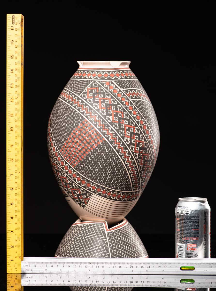 Mata Ortiz Ceramic Pot Black and Orange Mexican Folk Art