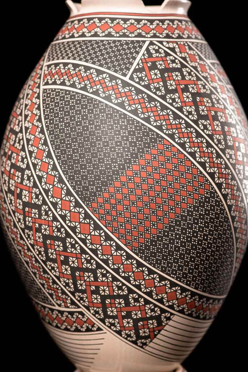 Mata Ortiz Ceramic Pot Black and Orange Mexican Folk Art