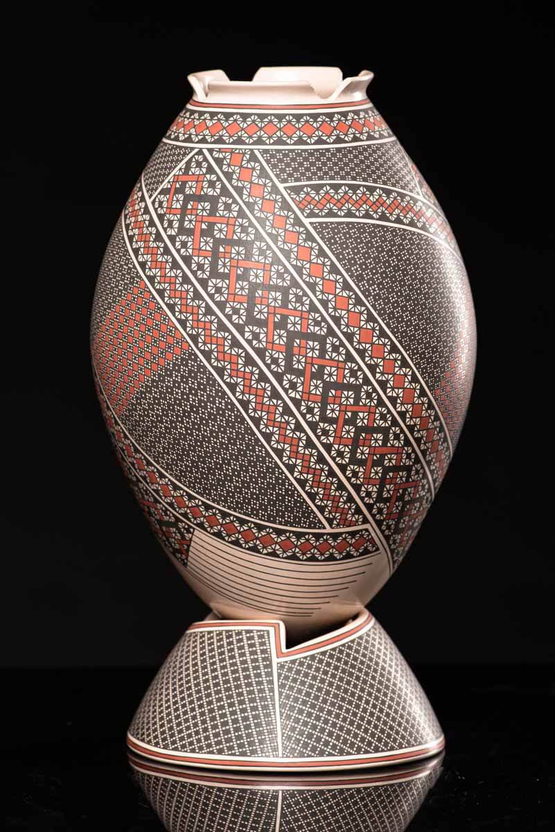 Mata Ortiz Ceramic Pot Black and Orange Mexican Folk Art