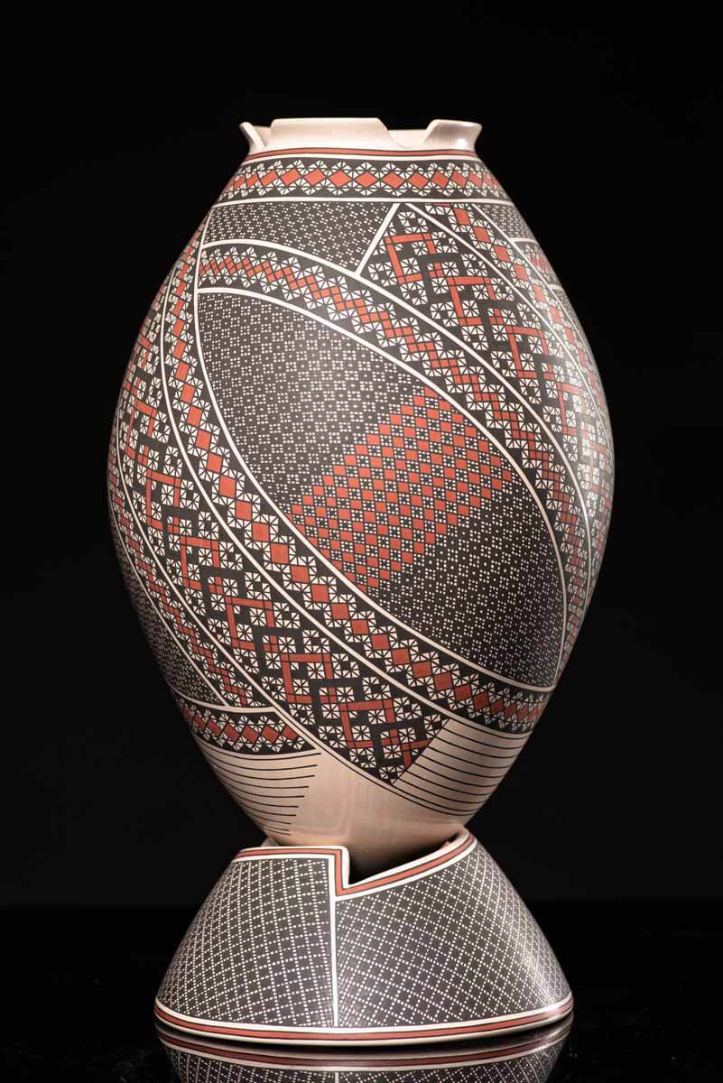 Mata Ortiz Ceramic Pot Black and Orange Mexican Folk Art