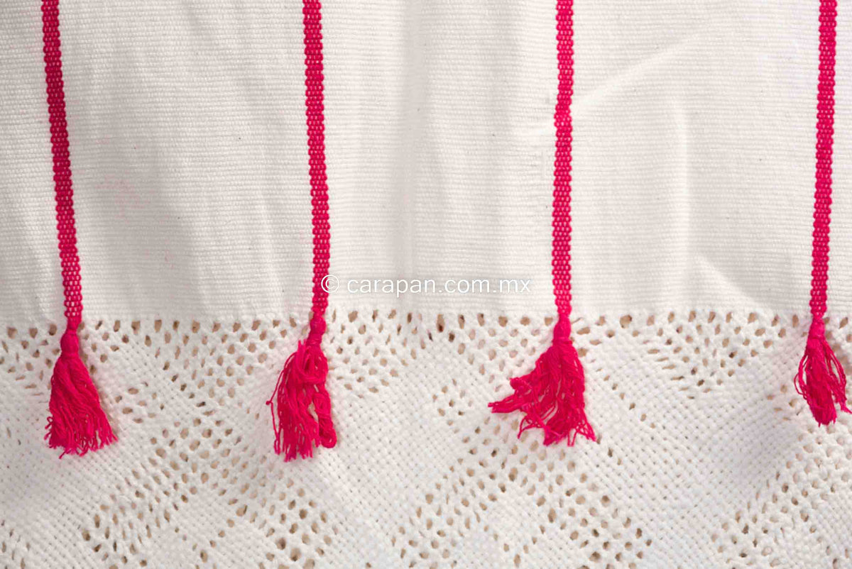 Mexican Rebozo White Shawl w Red Stripes Back Strap Loomed Indigenous Textile
