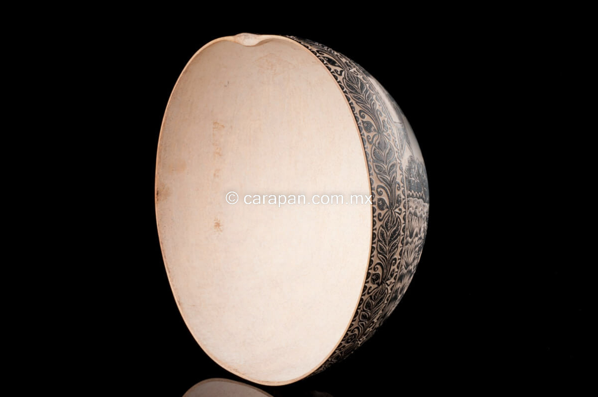 Oaxacan Etched Gourd with Portrait of President Benito Juarez