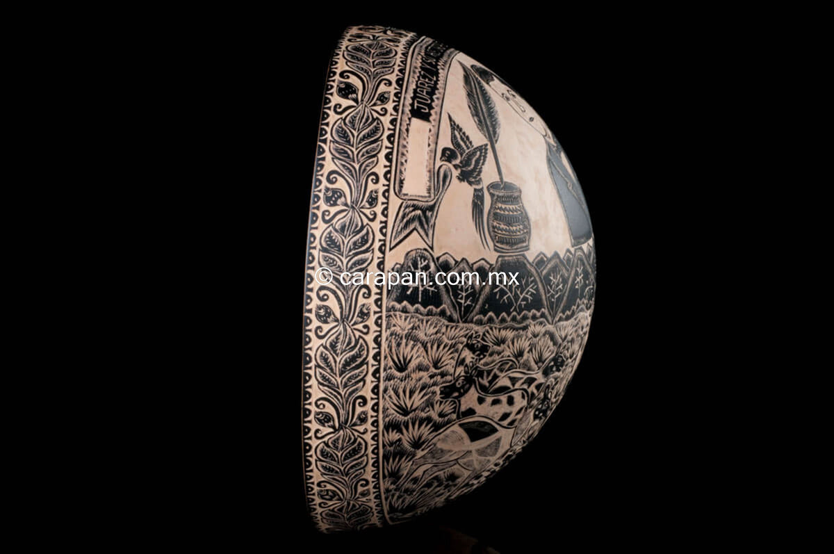 Oaxacan Etched Gourd with Portrait of President Benito Juarez