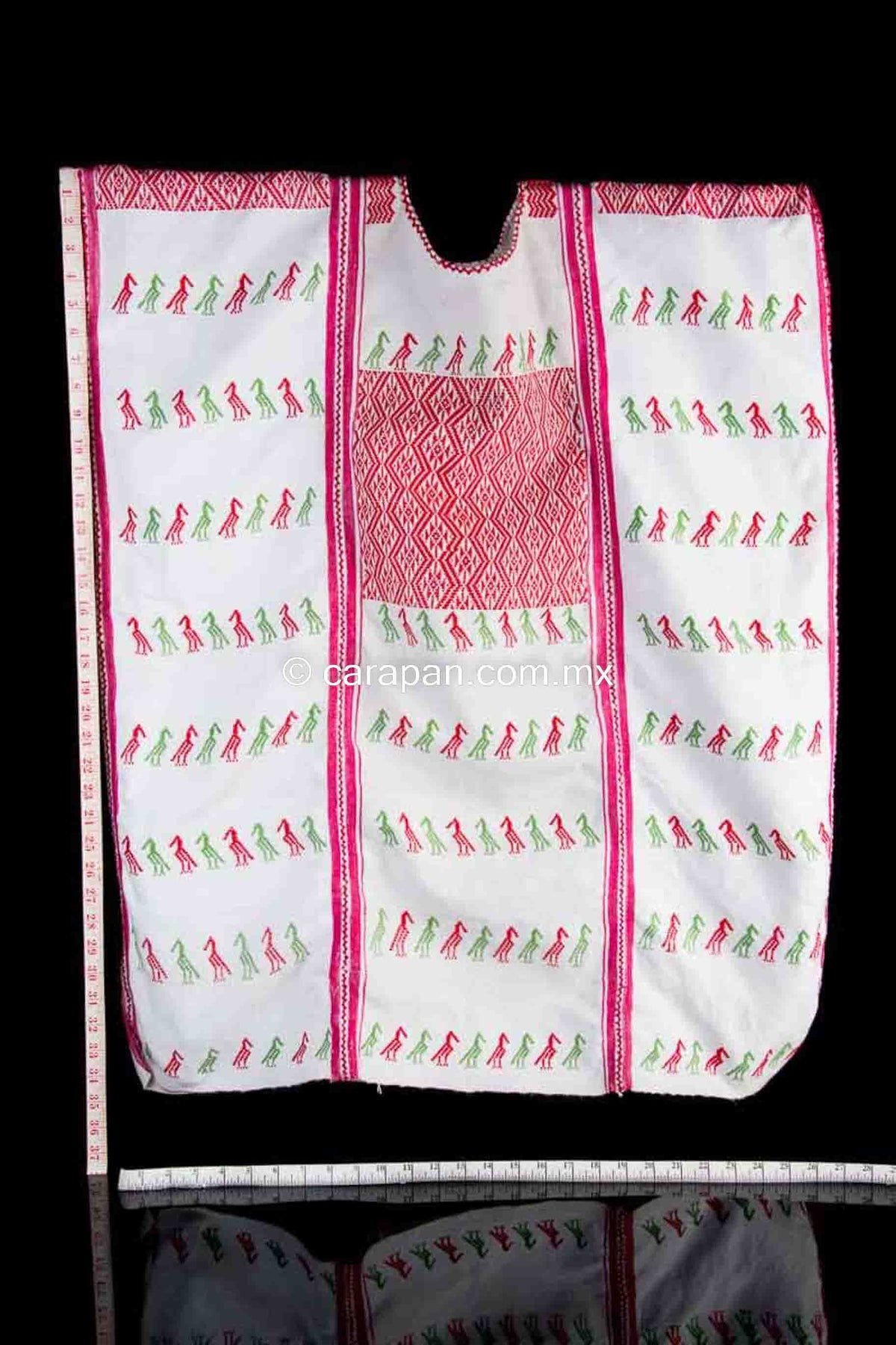 Mexican Indigenous Textile Huipil with Mexicos Flag Colors Green, Red and White