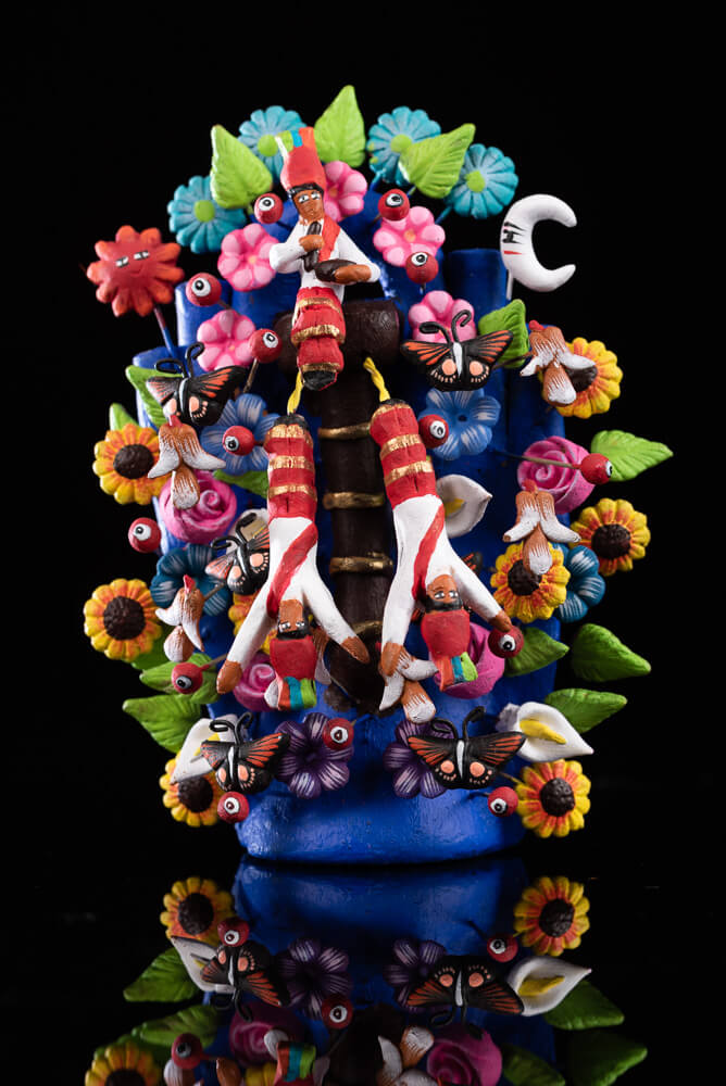 Miniature Papantla Voladores Dance Clay Tree of life Mexican Folk Art