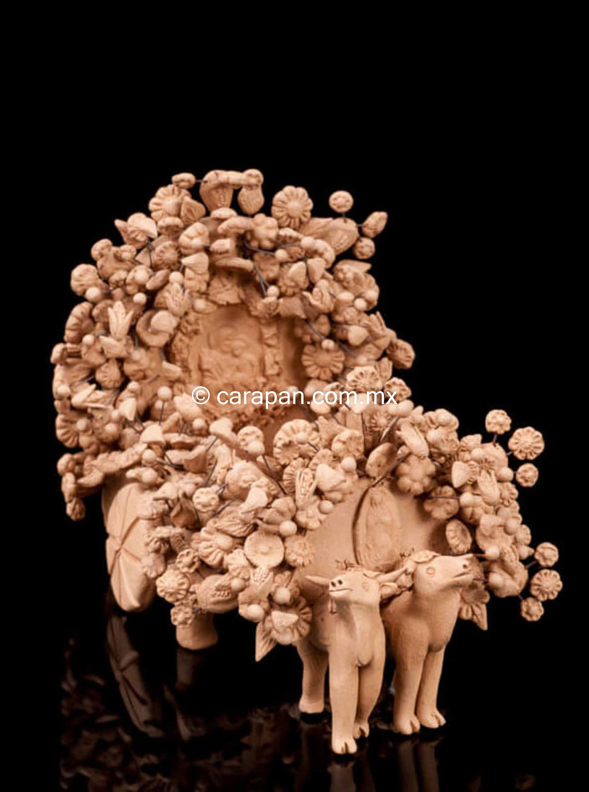 Miniature Natural Clay Cart Pottery from Metepec Mexico