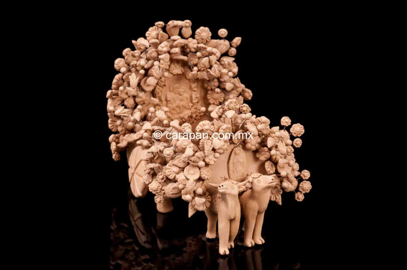 Miniature Natural Clay Cart Pottery from Metepec Mexico