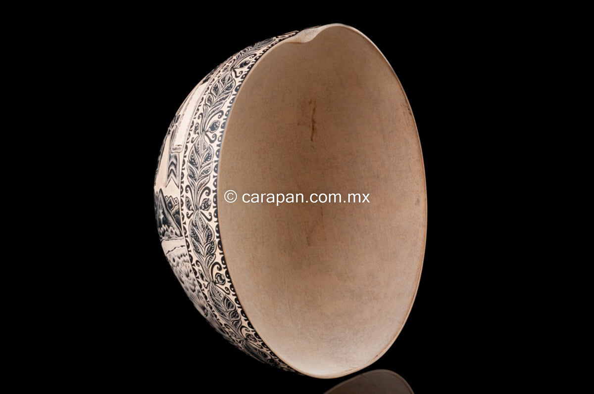 Oaxacan Etched Gourd with Portrait of President Benito Juarez