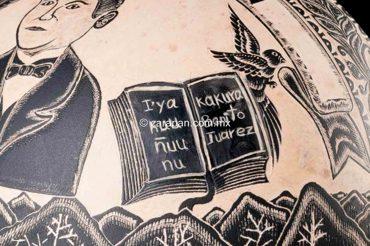 Oaxacan Etched Gourd with Portrait of President Benito Juarez