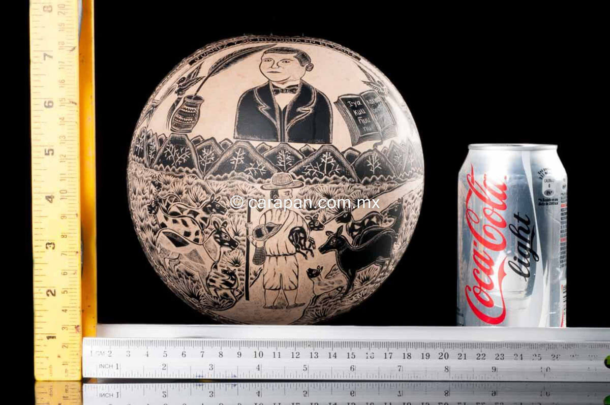 Oaxacan Etched Gourd with Portrait of President Benito Juarez