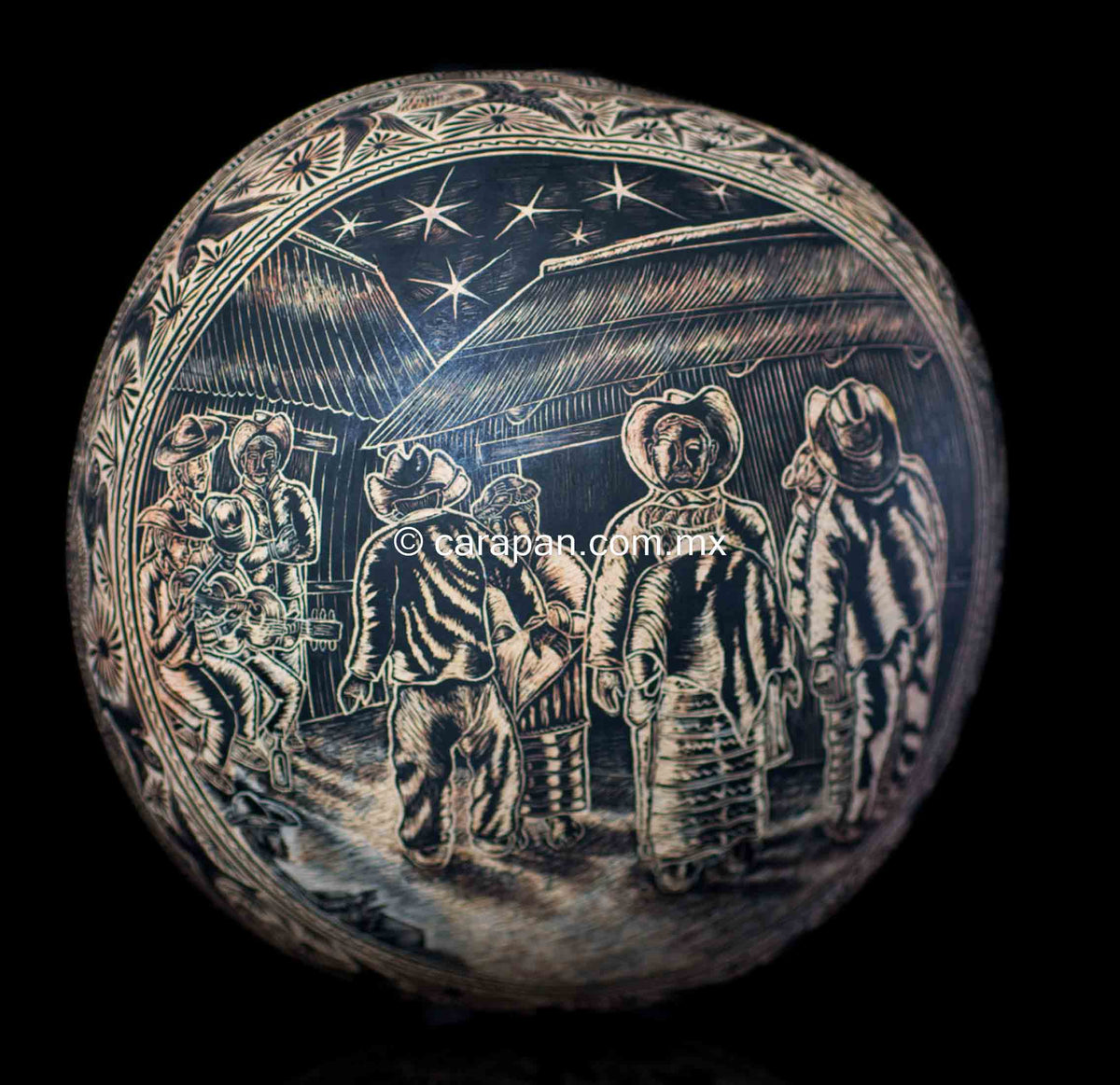 Etched gourd from Oaxaca Mexico