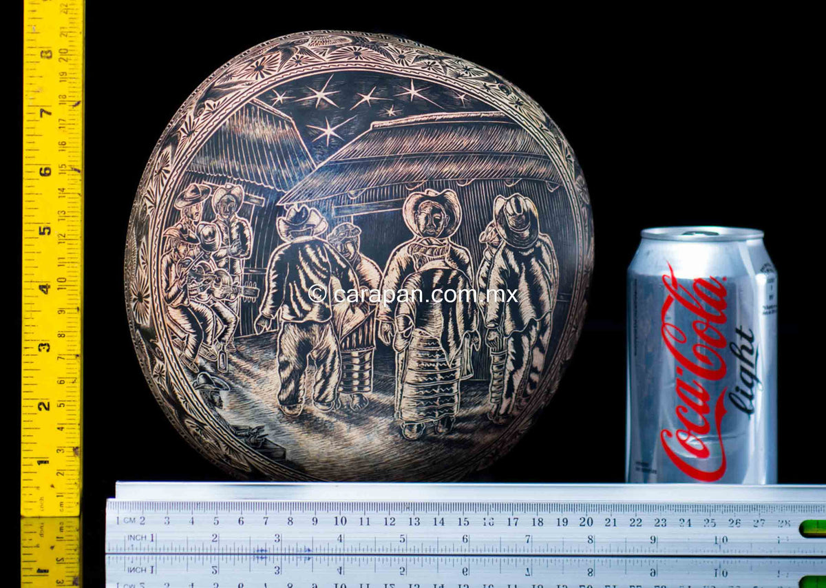 Etched gourd from Oaxaca Mexico