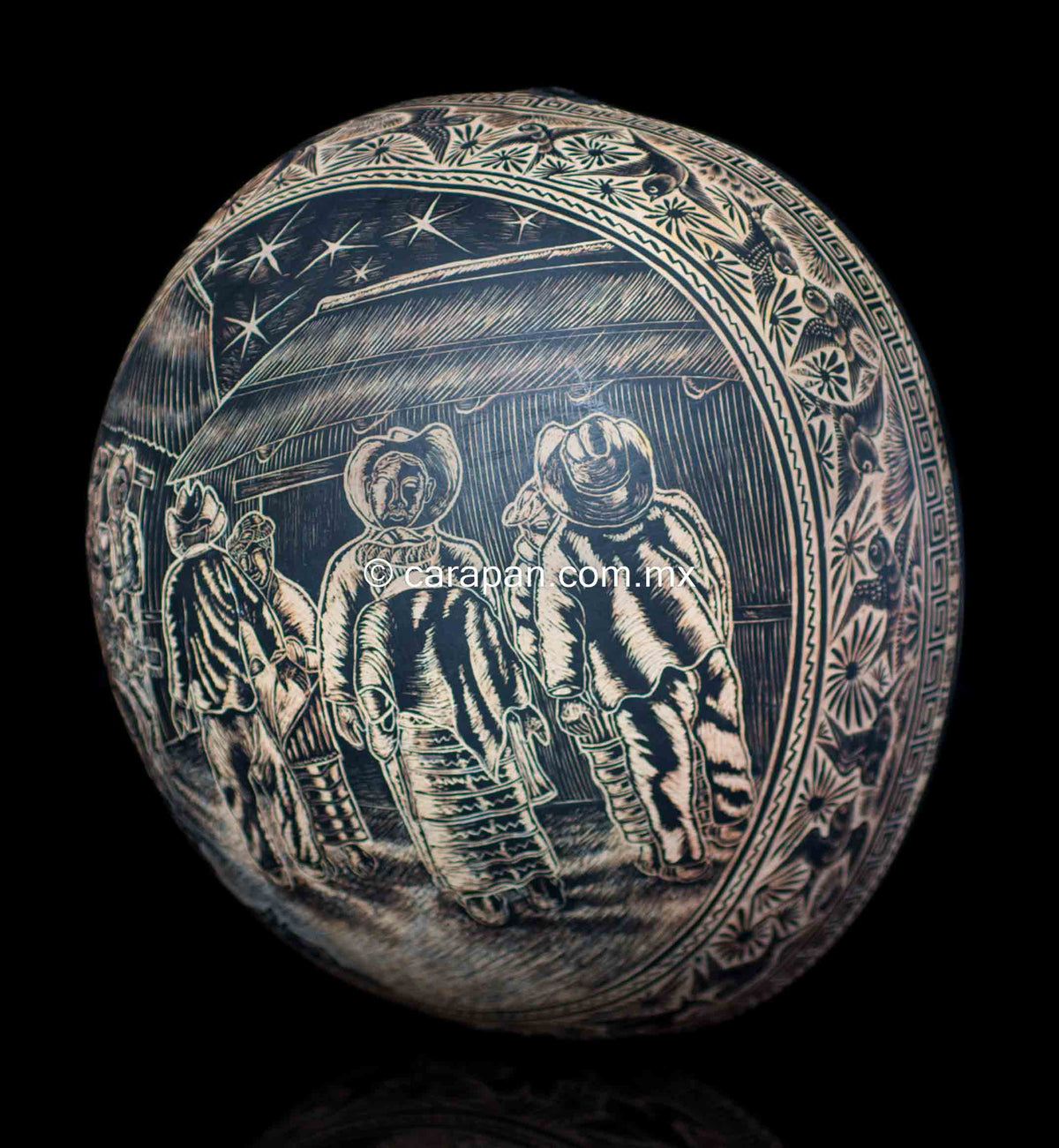 Etched gourd from Oaxaca Mexico