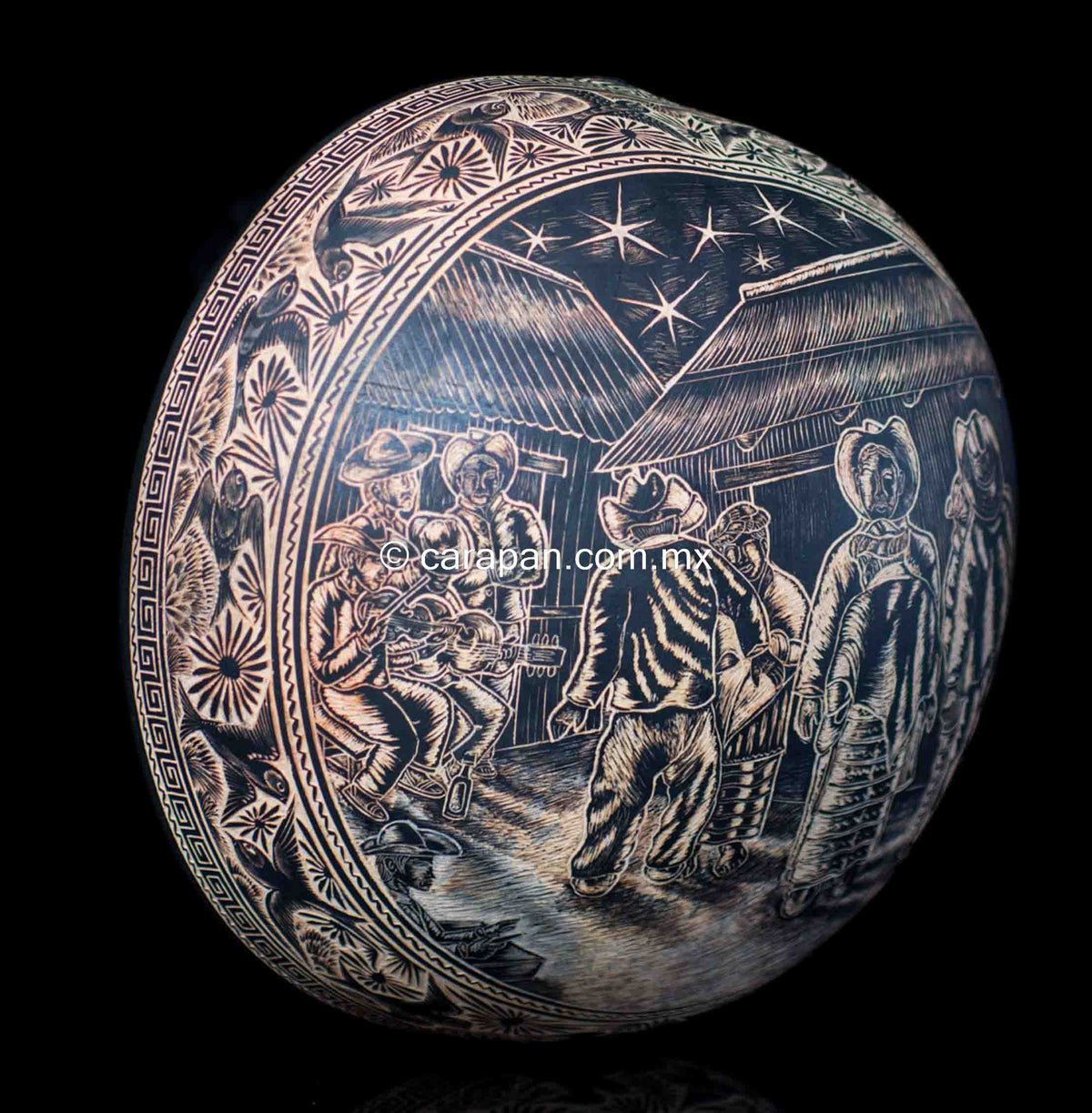 Etched gourd from Oaxaca Mexico