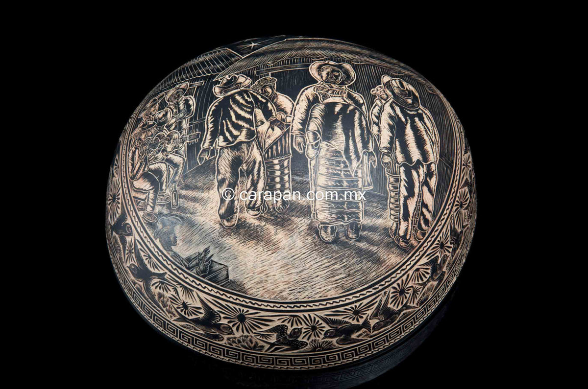 Etched gourd from Oaxaca Mexico