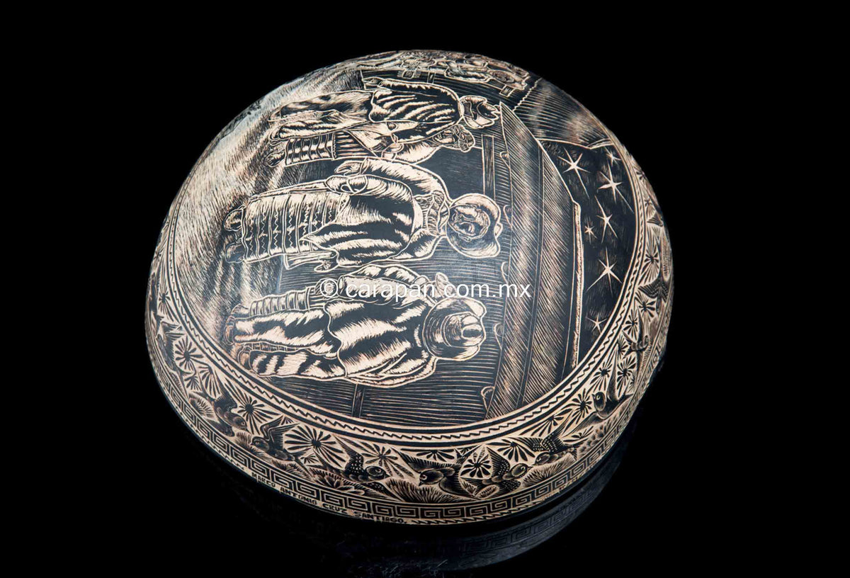 Etched gourd from Oaxaca Mexico
