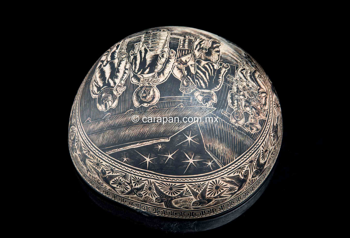 Etched gourd from Oaxaca Mexico