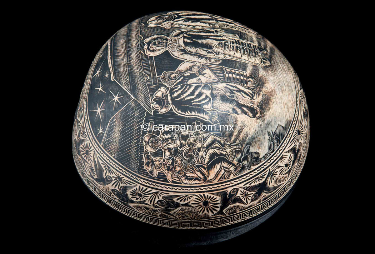 Etched gourd from Oaxaca Mexico