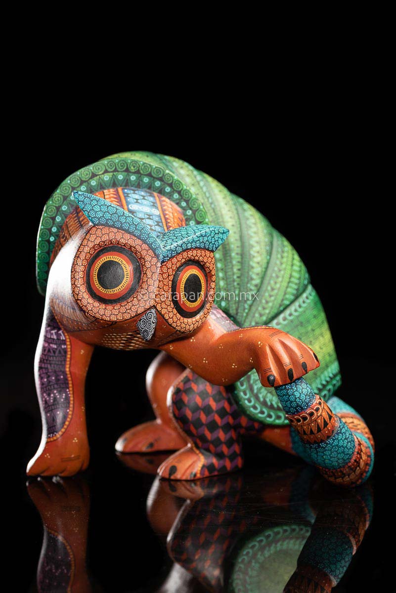 Owl Armadillo fusion Alebrije Oaxacan Wood Carving by Mexican Artist