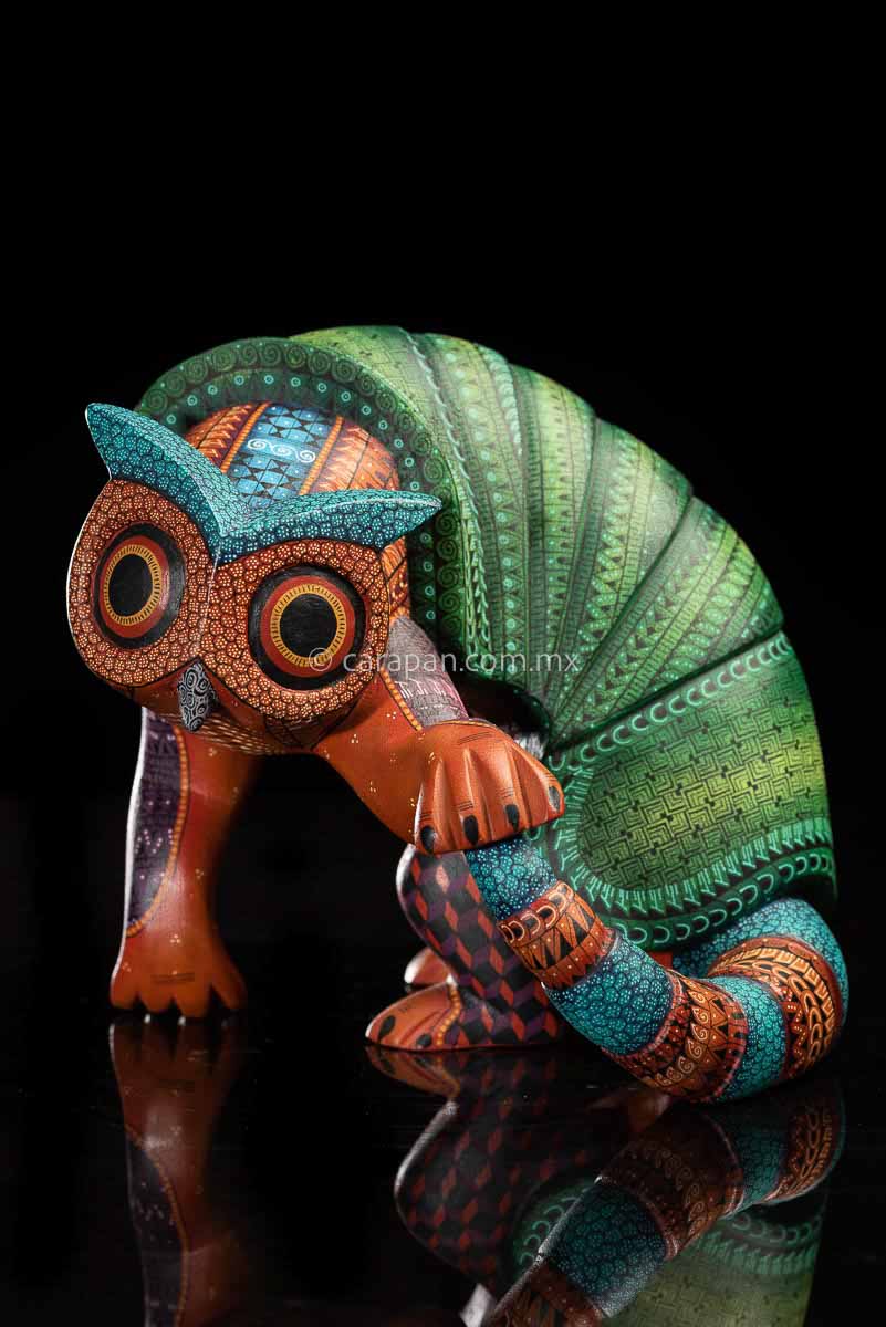 Owl Armadillo fusion Alebrije Oaxacan Wood Carving by Mexican Artist