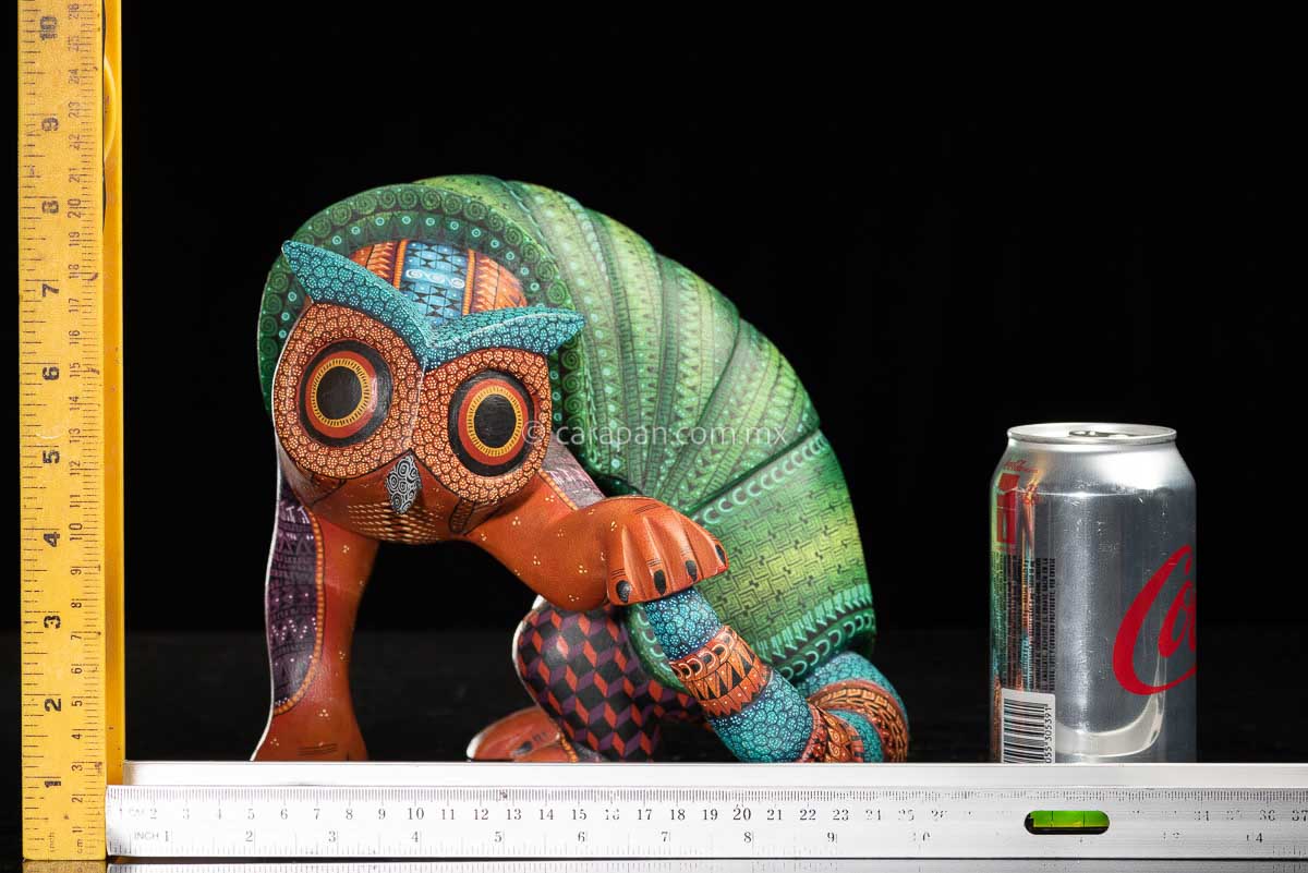 Owl Armadillo fusion Alebrije Oaxacan Wood Carving by Mexican Artist