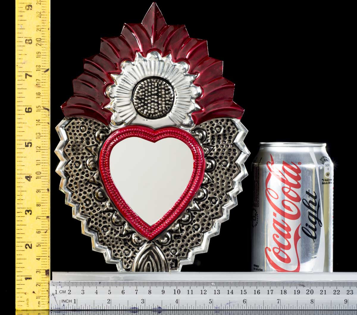 Tin Sacred Heart Mirror With Flower Medium Size