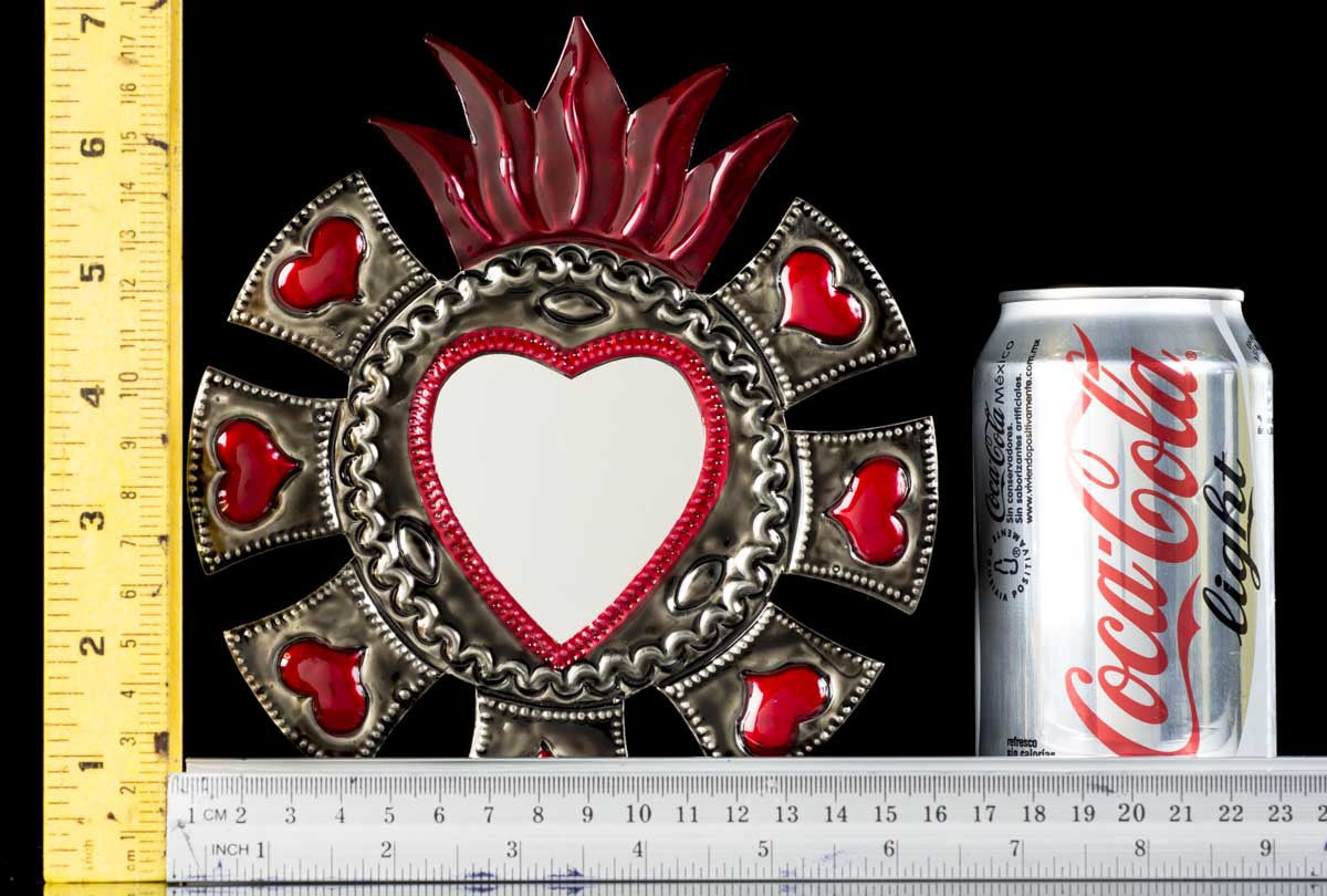 Mexican Tin Mirror Sacred Heart for Wall Hanging Oaxacan Folk Art